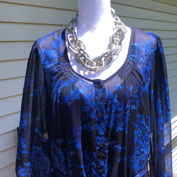 Navy Floral Shirt Dress by Express - Picture 2 of 16